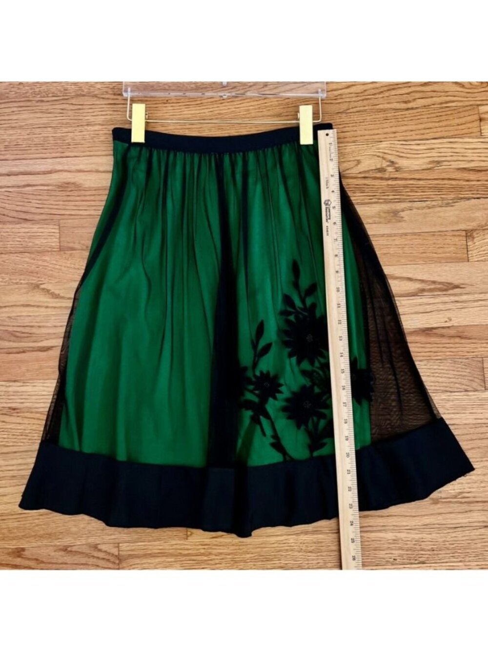Anthropologie Womens Sz 0 Green Midi Skirt Black Tulle Whimsigoth Fairy Grunge - Picture 7 of 9